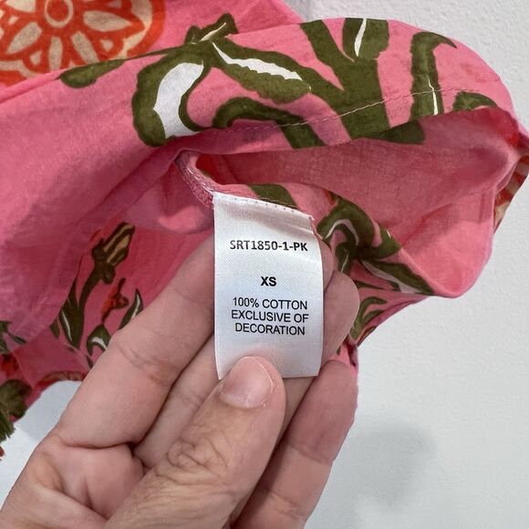 Thml Puff Sleeve Floral Tassel Tie Top Pink Multi XS Tropical Vacation Resort - Picture 7 of 10